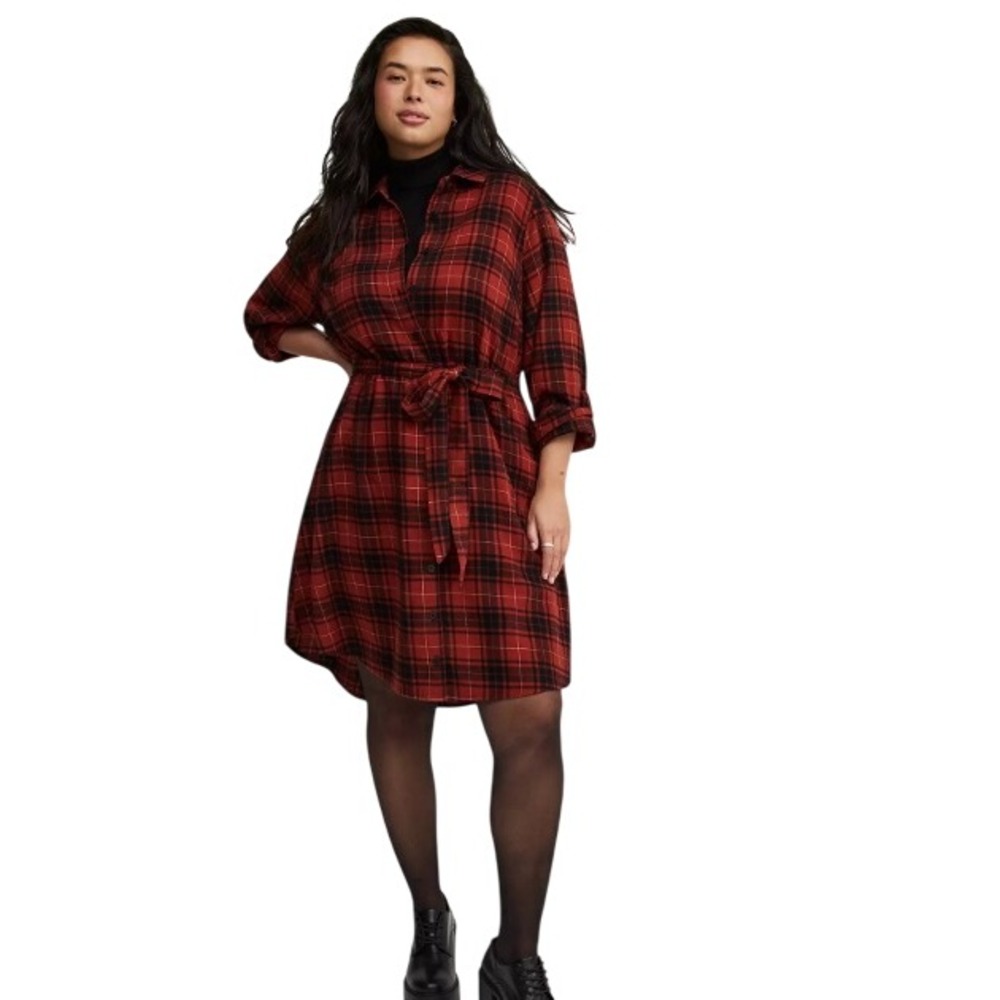 Torrid Womens Flannel Shirt Dress 2 (18/20) Soft Plaid Fired Brick Grunge Fall